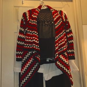 Alison Andrews Sport Red Chevron Cowl Neck Cardigan M